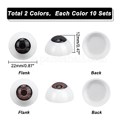 20セット2色のクラフトアイ  外は樹脂、中は樹脂充填  人形作り用  半円  ミックスカラー  22x12mm  10セット/カラー&nbsp;FIND-PH0006-28