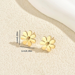 女性用201ステンレススチール製デイジーフラワースタッドピアス  ゴールドカラー  10x10mm&nbsp;BX8751