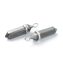 合成非磁性ヘマタイト先の尖ったペンダント  プラチナトーンの真鍮パーツ  弾丸  39.5x12x11.5mm  穴：4.5x2.8mm&nbsp;G-M378-01P-A16