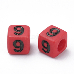 不透明なアクリルビーズ  番号の立方体  ミックスカラー  6x6x6mm  穴：3.5mm  約2000個/500g&nbsp;MACR-S273-04