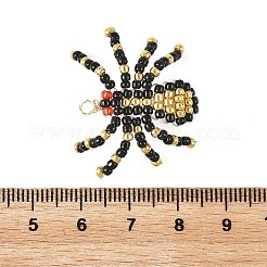 ハロウィン 東宝ガラスシードビーズペンダント  銅線で  ブラック  クモのチャーム  25~27x23~30x2mm  穴：2.5mm&nbsp;PALLOY-MZ01386-04