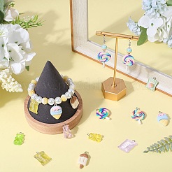 60本10スタイルレジンペンダント  プラチナメッキの金属ループ付き  混合図形  ミックスカラー  21~33x10.5~21x6~7mm  穴：2mm  6個/スタイル&nbsp;RESI-SC0002-82