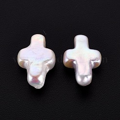 ナチュラルケシパールビーズ  養殖淡水パール  穴なし/ドリルなし  クロス  貝殻色  12.5~16x8~10x3.5~5mm&nbsp;PEAR-N020-N02