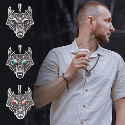 3個3色304ステンレスペンダント  ラインストーンの目で  オオカミ  ミックスカラー  49x39x7mm  穴：5.5mm  9.5pc /カラー&nbsp;STAS-UN0055-81