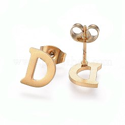 304ステンレススチールペンダントとスタッドピアスジュエリーセット  アルファベット  文字.d  20~23x13~19x1.5mm  穴：6x3mm  6~10x6~9x1mm  ピン：0.8mm&nbsp;SJEW-P099-04G