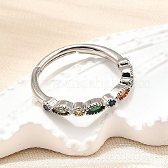調節可能な真鍮製マイクロパヴェキュービックジルコニア女性用指輪  カドミウムフリー＆ニッケルフリー＆鉛フリー  馬の目  プラチナ  2.5mm  内径：usサイズ7 1/4（17.5mm）&nbsp;RJEW-H247-15P