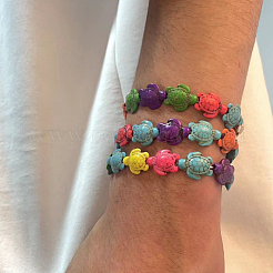 150個 3種類の合成ターコイズビーズ  染め  丸い＆ヒトデ＆カメ  ミックスカラー  8~18.5x8~15x5~8mm  穴：1~1.5mm  50個/スタイル&nbsp;G-HY0001-68