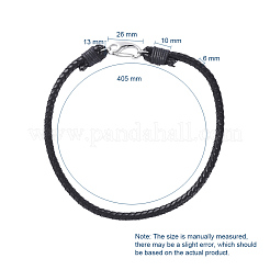 編み込みレザーラップブレスレット  2ループ  ワックスコットンコード付き  304ステンレススチールのオープン丸カンとスムーズなプッシュゲートスナップキー留め具  ステンレス鋼色  15.9インチ（40.5cm）&nbsp;BJEW-JB04815