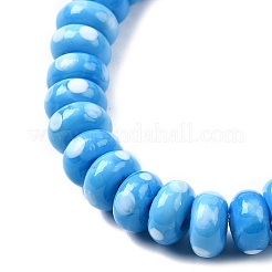 手作りランプワークビーズ  水玉模様のロンデル  ディープスカイブルー  9.5~10x5mm  穴：1.8mm  約40個/連  8.27''（21センチメートル）&nbsp;LAMP-Z015-01E