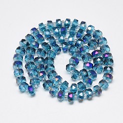 電気メッキガラスビーズセット  虹メッキ  多面カット  フラットラウンド  藤紫色  7~8x5mm  穴：1mm  約78~80個/連  20.86~21.65インチ（53~55cm）&nbsp;EGLA-Q083-8mm-A02