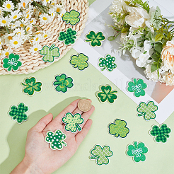 クローバーコンピューター刺繍ポリエステルアイロン/縫い付けパッチ32個、8スタイル  マスクと衣装のアクセサリー  アップリケ  ミックスカラー  37.5~43x41~42x1.5~2mm  4個/スタイル&nbsp;PATC-CY0001-57