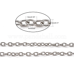アイアン製アズキチェーン  溶接されていない  スプールで  オーバル  無鉛の  プラチナカラー  5x3x1mm  約328.08フィート（100m）/ロール&nbsp;CH-S080-P-LF