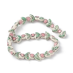 手作り陶器ビーズ連売り  手描きの陶器ビーズ  チューリップの花  薄緑  16x14.5x7.5mm  穴：1.6mm  約20個/連  12.60インチ（32cm）&nbsp;PORC-F008-01