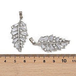 ラックメッキ真鍮クリアキュービックジルコニアペンダント  長持ちメッキ  葉のチャーム  プラチナ  40x19.5x4mm  穴：5x3mm&nbsp;KK-L236-04C-P