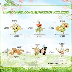 30個6スタイルアロイエナメルペンダント  ゴールドカラー  混合図形  18.5~31.5x9~30.5x1.5~2mm  穴：2mm  5個/スタイル&nbsp;ENAM-CJ0006-28