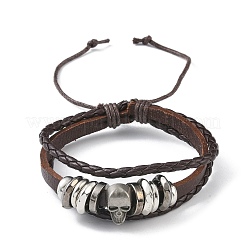 PU Leather & Waxed Cords Triple Layer Multi-strand Bracelets&nbsp;BJEW-G709-03