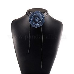 Denim Rose Flower Lace-up Choker Necklaces for Women&nbsp;FS-WG56290-01