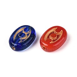 混合スタイルのガラスビーズ  オーバル  ゴールドライン入り  ミックスカラー  13.5~14x9.5~10x3.5~4mm  穴：1~1.2mm&nbsp;GLAA-N066-05