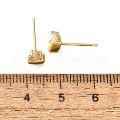 Heart Brass Micro Pave Clear Cubic Zirconia Stud Earrings&nbsp;EJEW-R018-07G