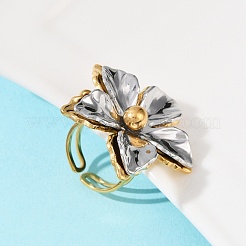 女性用304ステンレススチール調節可能なカフリング  花  ゴールデン·ステンレス鋼色  花：35.5x34mm  内径: 調節可能&nbsp;RJEW-S629-11G