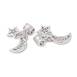 真鍮チャーム  カドミウムフリー＆ニッケルフリー＆鉛フリー  月＆星  プラチナ  28mm  穴：3.5mm&nbsp;KK-S376-08P