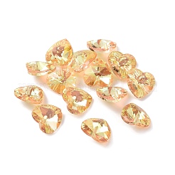 多面カットK9ガラスチャーム  模造オーストリアのクリスタル  ハート  ゴールド  12x12x6mm  穴：1.5mm&nbsp;EGLA-P026-H04