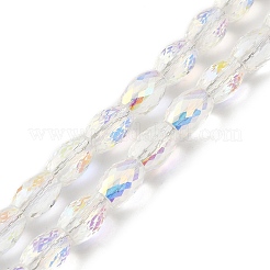 透明電気メッキガラスビーズ連売り  ABカラー  多面カット  オーバル  クリアAB  11x8mm  穴：1.4mm  約58~60個/連  26.18~27.16インチ（66.5~69cm）&nbsp;EGLA-I017-01-AB01