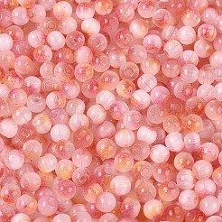 ドローベンチスタイルのガラスシードビーズ  ラウンド  模造キャットアイビーズ  丸い穴  ツートン  トマト  4mm  穴：1.2~1.5mm  約5625個/ポンド&nbsp;SEED-Q039-01E