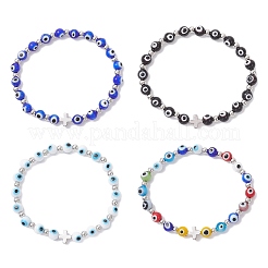 4Pcs 4 Colors Handmade Lampwork Evil Eye Beaded Stretch Bracelets for Women&nbsp;BJEW-JB12290