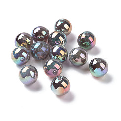 UVメッキ不透明樹脂ビーズ  ABカラー  ラウンド  コーヒー  16mm  穴：3mm&nbsp;RESI-A020-01B