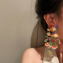 Flower Alloy Glass Seed Beaded Dangle Stud Earrings&nbsp;FS-WGF7797-01