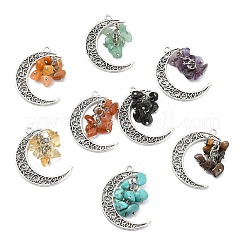 20Pcs 10 Colors Crescent Moon Tibetan Style Alloy with Gemstone Chip Pendants&nbsp;PALLOY-CJ00174