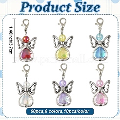 60個6スタイルのアクリル＆合金ペンダントデコレーション  合金製カニカン付き  ミックスカラー  37mm&nbsp;HJEW-YW00130