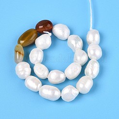 天然カーネリアンナゲットと天然養殖淡水真珠ビーズ連売り  5.5~12x4.5~9x3.5~9mm  穴：0.8mm  パール：6~13x6~9x3.5~7.5mm  穴：0.6mm  約19~21個/連  6.30~6.69インチ（16~17cm）&nbsp;PEAR-N023-01A-03