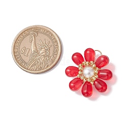 ガラスチャーム  真鍮パーツ  花  レッド  25.5x23.5x8mm  穴：6.5x3mm&nbsp;PALLOY-MZ00656-06