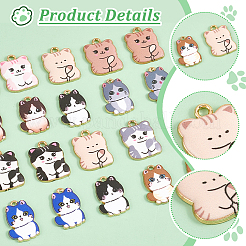 20個10スタイルプリントアロイペンダント  ゴールドカラー  カドミウムフリー＆ニッケルフリー＆鉛フリー  猫の形のチャーム  ミックスカラー  21~22x14.5~17x1.5~3mm  穴：1.4~2mm  2個/スタイル&nbsp;FIND-PH0021-07