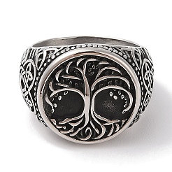 304 Stainless Steel Round with Tree of Life Signet Rings for Men&nbsp;RJEW-U005-20A-02