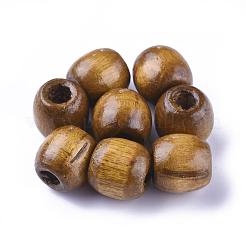 染色天然木ビーズ  バレル  無鉛の  ココナッツブラウン  16x16~17mm  穴：8mm&nbsp;X-WOOD-Q007-16mm-02-LF