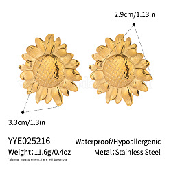 Stainless Steel Textured Sunflower Stud Earrings&nbsp;RU0929-1