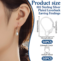 真鍮フレンチフックピアスのパーツ50個。  50個の丸カン付き  925銀メッキ  15.5x10x1.5mm  ピン：0.7mm&nbsp;KK-ME0001-04