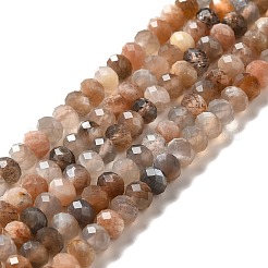 天然マルチムーンストーン ビーズ 連売り  多面カット  ロンデル  5x3mm  穴：0.7mm  約98個/連  15.55''（39.5センチメートル）&nbsp;G-I341-06