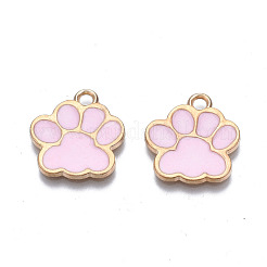 合金エナメルチャーム  カドミウムフリー＆鉛フリー  犬の足跡  ピンク  17.5x16x1.5mm  穴：2mm&nbsp;ENAM-T016-22LG-A-RS