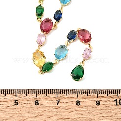 Brass Pave Colorful Cubic Zirconia Geometric Link Chain Necklaces&nbsp;NJEW-C111-03C
