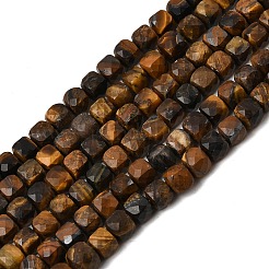天然石タイガーアイビーズ連売り  多面カット  キューブ  5x5mm  穴：0.8mm  約83個/連  15.55''（39.5センチメートル）&nbsp;LS-G-B107-B02-02A