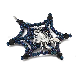 Halloween Theme Spider Web Glass Seed Beads Pendants&nbsp;PALLOY-MZ00779-02