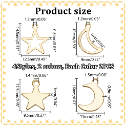 16個 8スタイル 304 & 201 ステンレススチールペンダント  月＆星  ゴールデン·ステンレス鋼色  11.5~16x9~12.5x0.6~1mm  穴：1.2~1.5mm  2個/スタイル&nbsp;STAS-LP0001-30