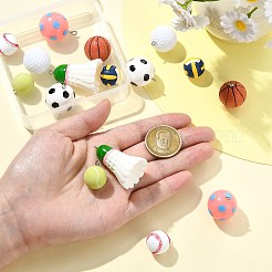 16個 8スタイル スポーツ不透明樹脂ペンダント  混合図形  プラチナ鉄ループ付き  ミックスカラー  19~37.5x15.5~26mm  穴：2mm  2個/スタイル&nbsp;FIND-CJ0005-35