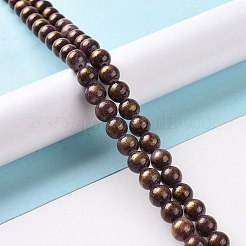 天然石馬山ジェイドビーズ連売り  金箔  染め  金色の輝きのある丸い  ブラウン  8mm  穴：1mm  約50個/連  15.75インチ（40cm）&nbsp;G-F670-A28-8mm