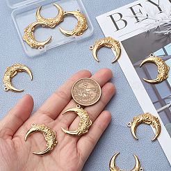 ラックメッキ304ステンレススチールペンダント10個  花の月  18KGP本金メッキ  30x26.5x3mm  穴：2mm&nbsp;STAS-BBC0001-29
