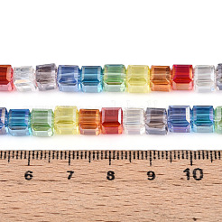 透明ガラスビーズ連売り  キューブ  多面カット  ミックスカラー  5.5~6x5.5~6x5.5~6mm  穴：1.2~1.4mm  約56個/連  14.37''（36.5センチメートル）&nbsp;GLAA-T025-04A-01